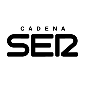 Logotipo de Cadena SER en color negro sobre fondo gris claro, con tipografía geométrica y moderna.