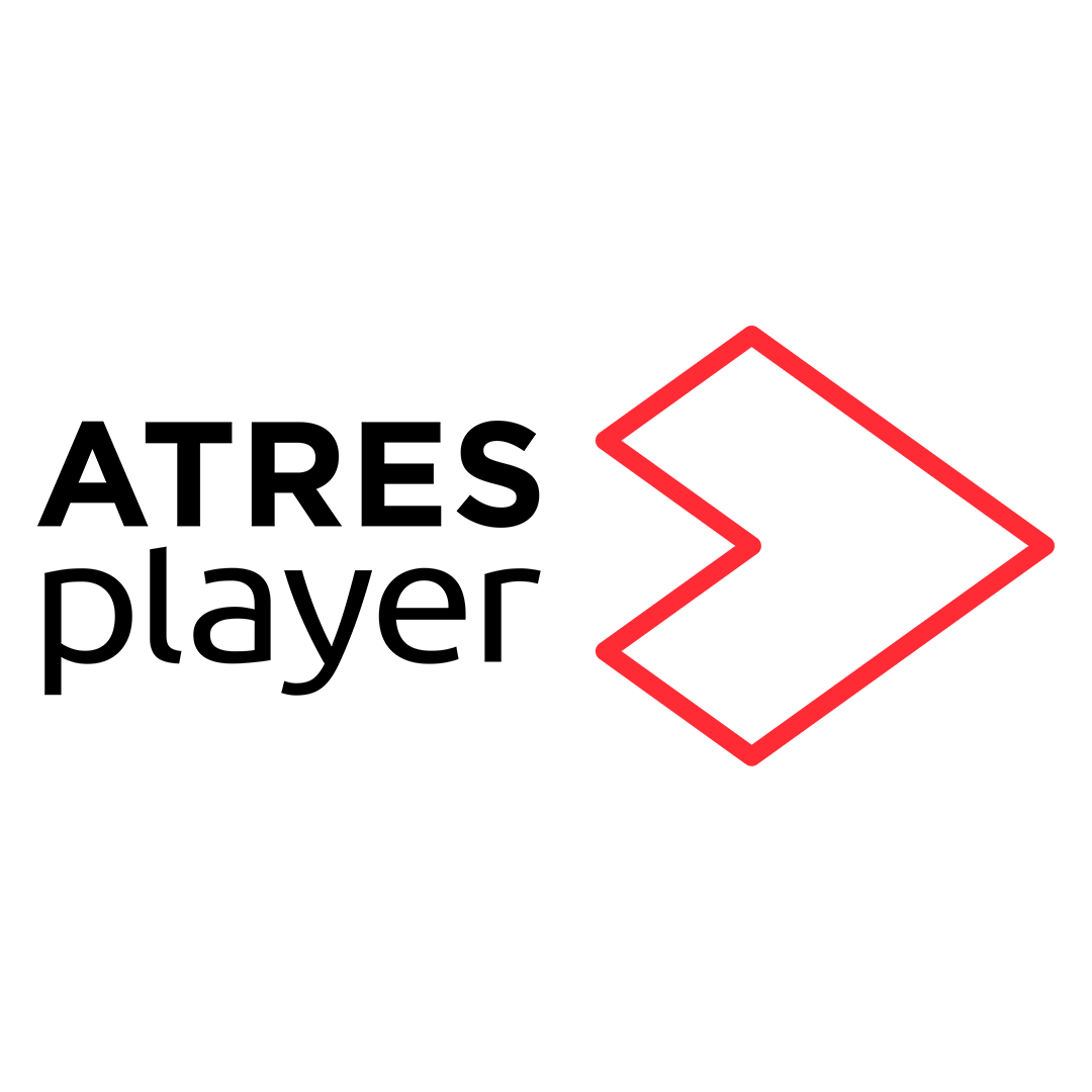 Logo de Atresplayer formado por el texto "ATRES player" en color negro junto a un símbolo geométrico rojo con forma de flecha o rombo abierto.